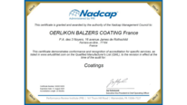 Oerlikon Balzers France : Nadcap renouvelé pour 24 mois avec le statut Merit