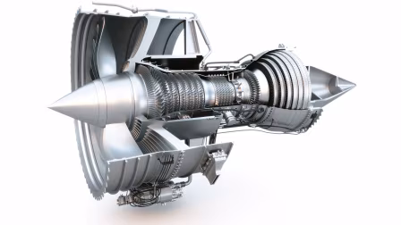 Vista interior de un motor a reacción, que puede recubrirse con BALORA TECH PRO